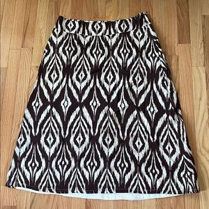 Chico's Diamond Ikat Maxi Skirt Womens Large Brown White A Line Boho Artsy